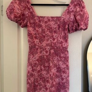Trixxi Pink Floral Mini Dress with Puff Sleeves